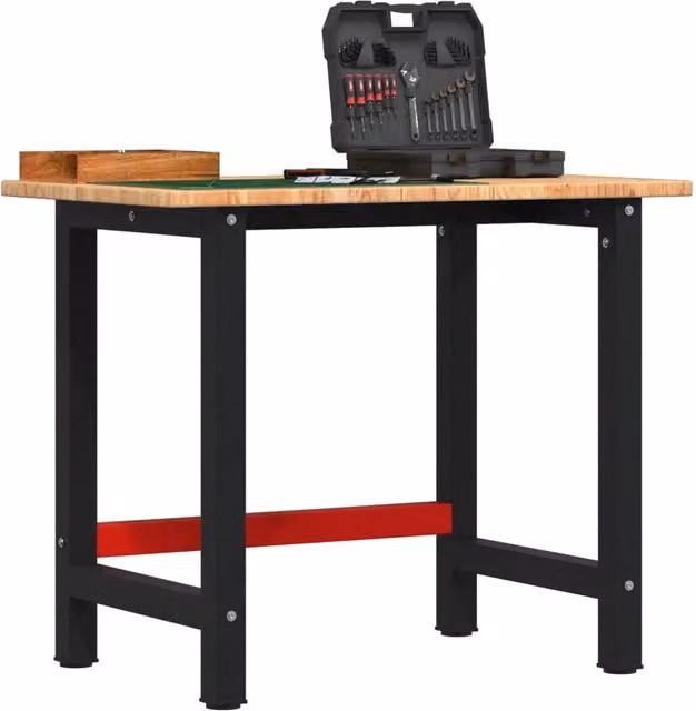 Banco Lavoro VIDAXL in Legno Massello di Rovere e Metallo, Marrone Chiaro, L 100 cm, P 60 cm, H 81,5 cm