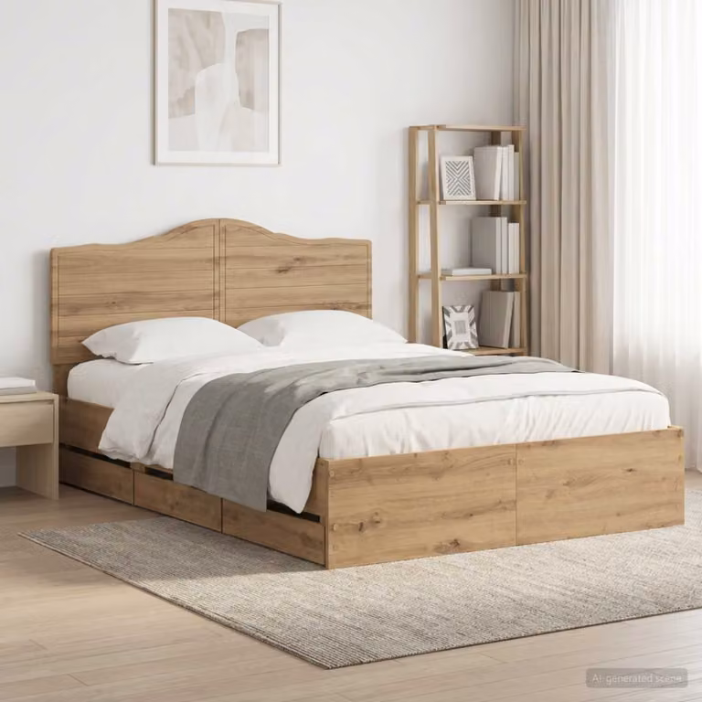 Letto con contenitore e testiera vidaXL in legno rovere, L/P/H: 160 x 200 cm
