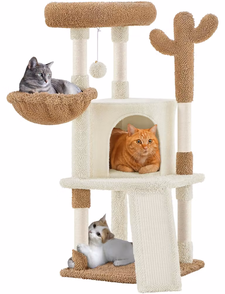 Yaheetech, albero per gatti a forma di cactus, altezza 106 cm, con piattaforma, color beige/marrone