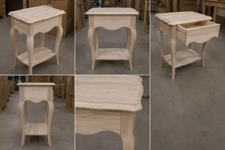 Comodino classico in legno grezzo con 1 cassetto e 1 ripiano Mobili 2G L/P/H: 54 x 36 x 69 cm