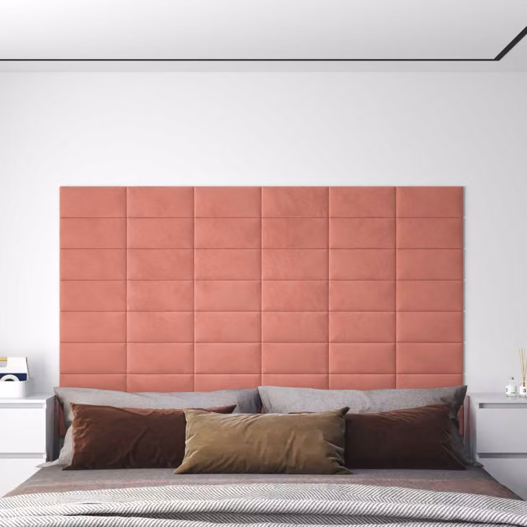 Testiera da parete moderna vidaXL in 12 pannelli imbottiti in velluto rosa