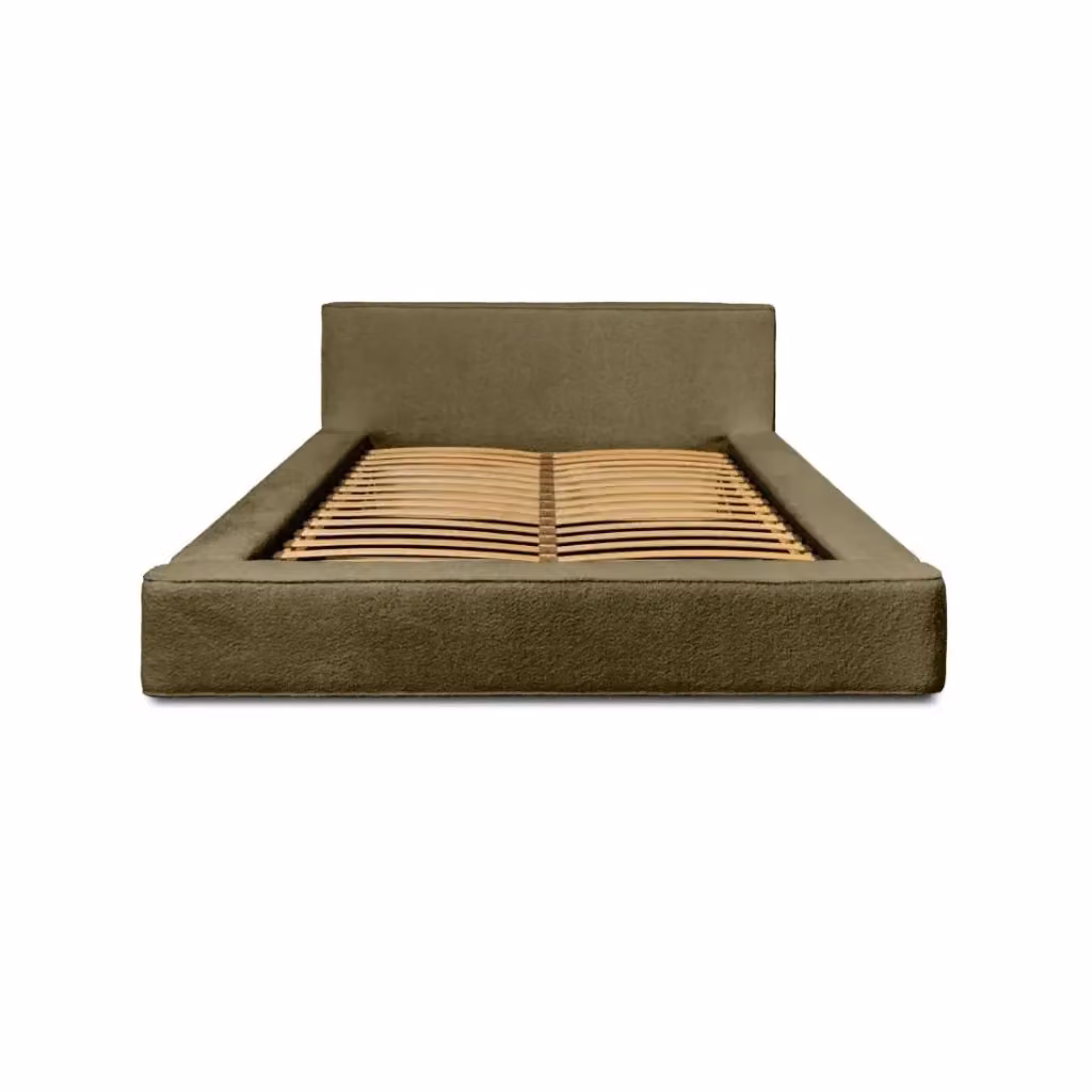 Letto contenitore VELORA Meublorama color verde oliva in tessuto bouclé con rete sollevabile L/P/H: 240 x 140 x 86 cm – 2