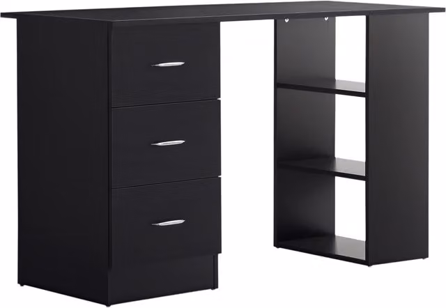 Scrivania per Computer Xylo in Legno MDF Nero con Cassetti e Ripiani L: 120 cm, P: 49 cm, H: 72 cm – 1