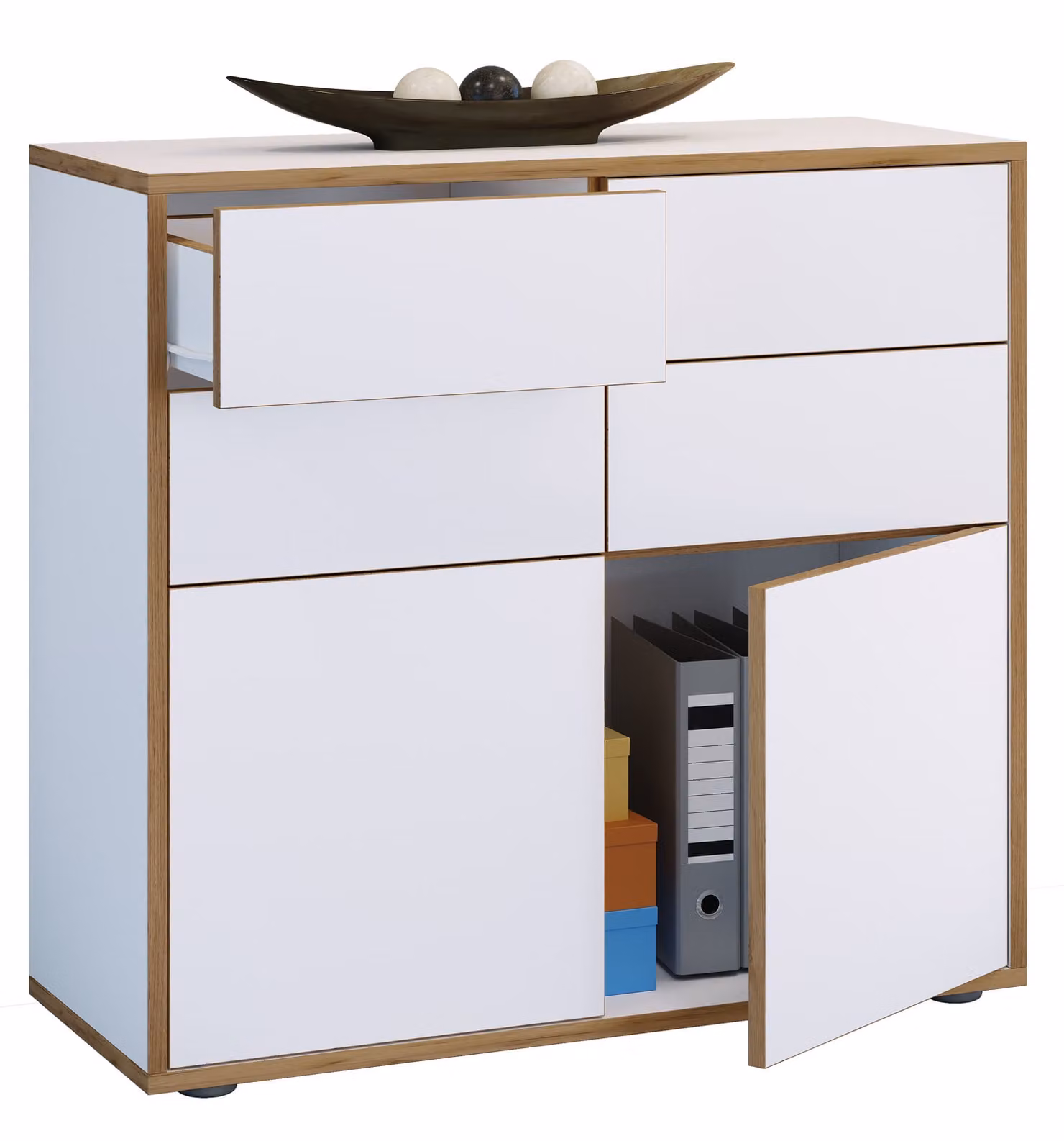Cassettiera in legno | Tavolino con ante e cassetti girevoli | Mobili da ufficio | Dimensioni ca. H. 74 x W. 100 x D. 32cm - Salia