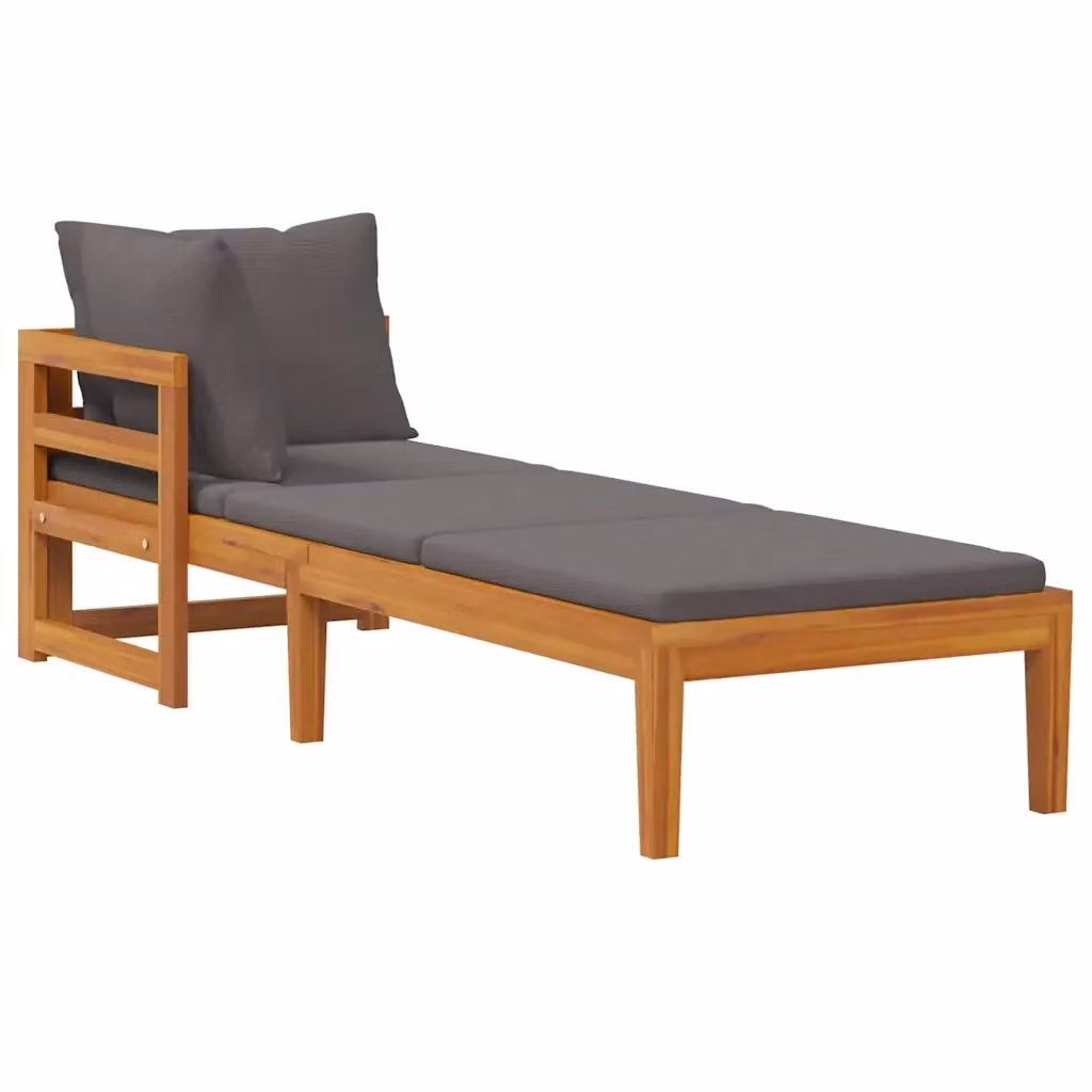Lettino prendisole vidaXL in legno di acacia oliato con bracciolo e tessuto resistente ai raggi UV grigio e marrone L: 151 cm, P: 66 cm, H: 60 cm – 2