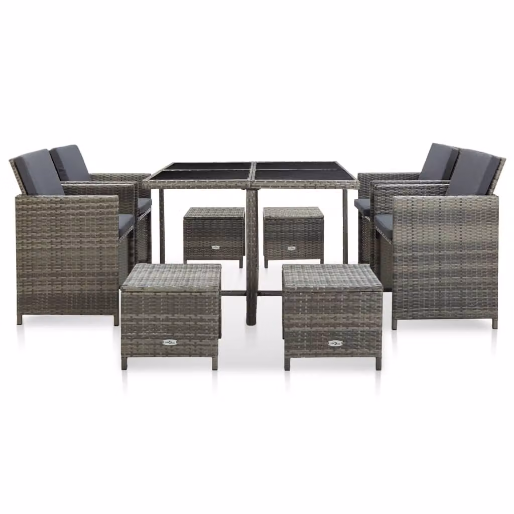 vidaXL set da pranzo da giardino 9 pezzi con cuscini in poly rattan grigio