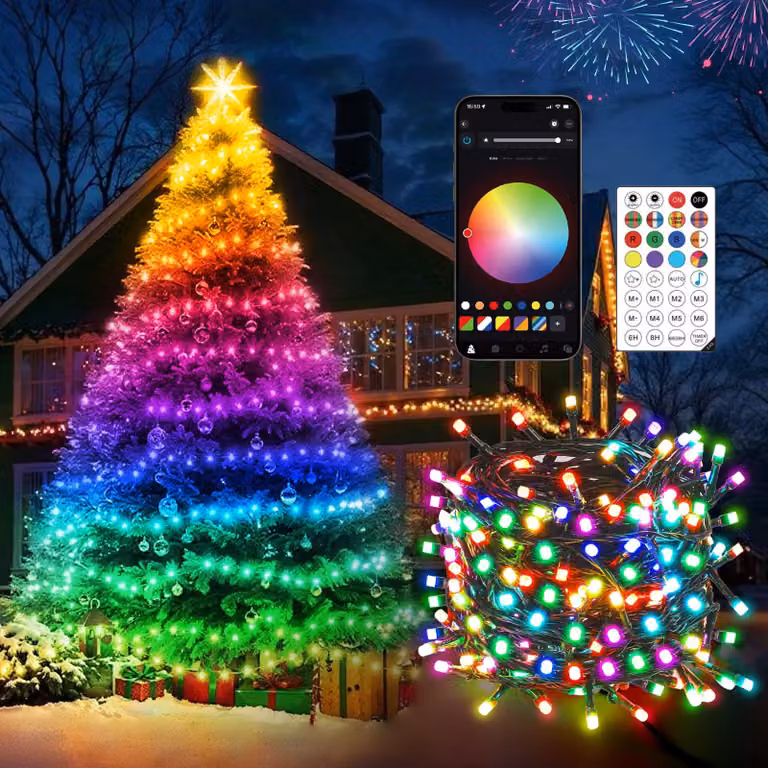30 metri di luci natalizie a LED intelligenti, controllabili tramite app e telecomando