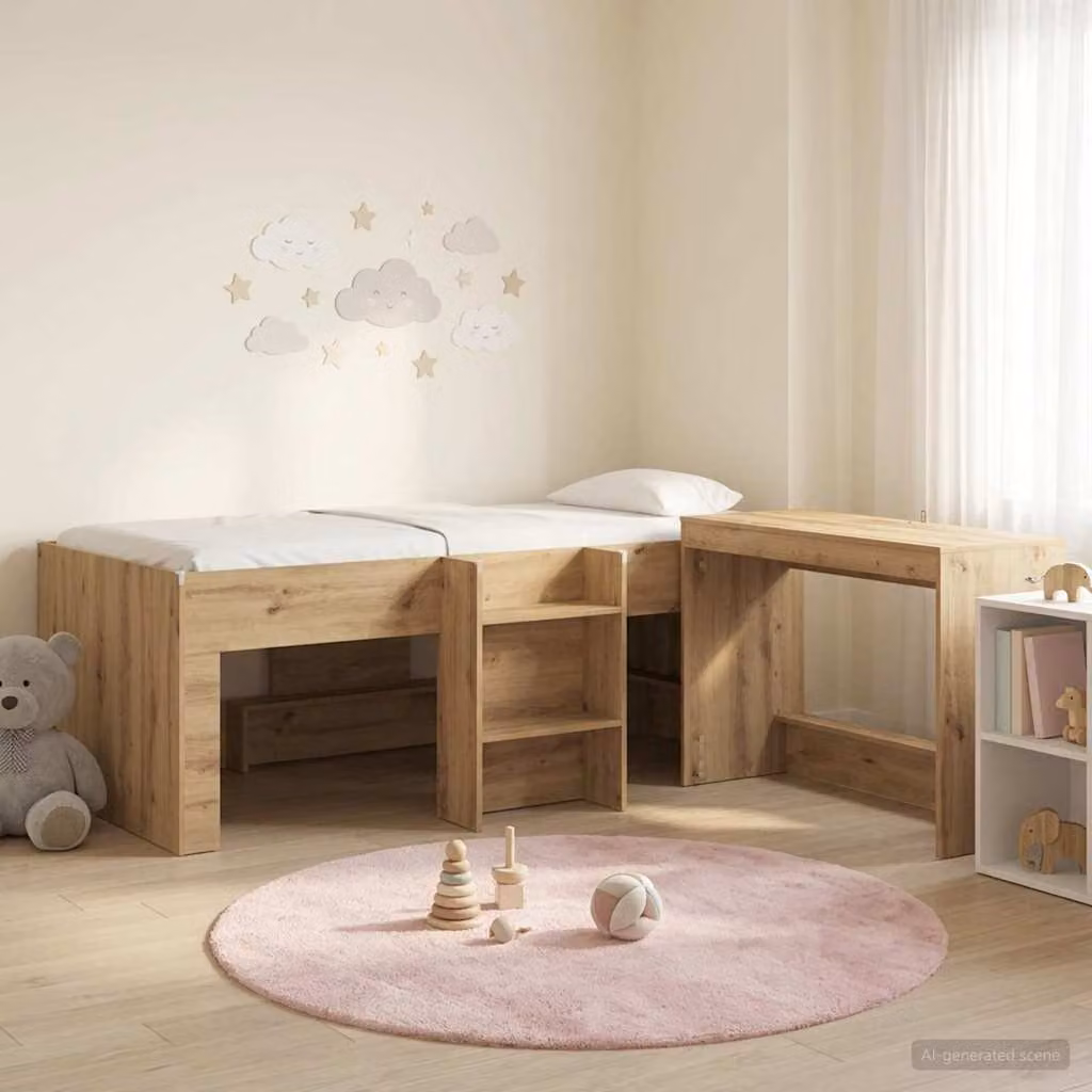 Letto alto per bambini con scrivania vidaXL, colore marrone, L: 193 cm, P: 120 cm, H: 111 cm