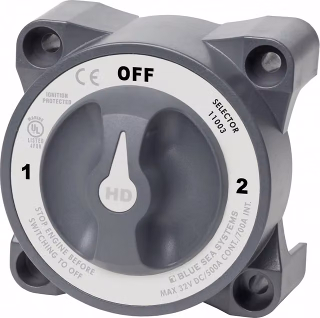 Deviatore 0-1-2 Serie HD Blue Sea Systems in ottone, colori blu e grigio