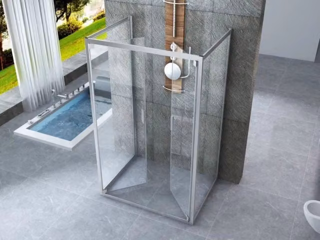 Box doccia Cristallo 6 mm 3 lati - Due Fissi piu' porta Saloon Trasparente - Misura: 60 x 140 x 60 x190h