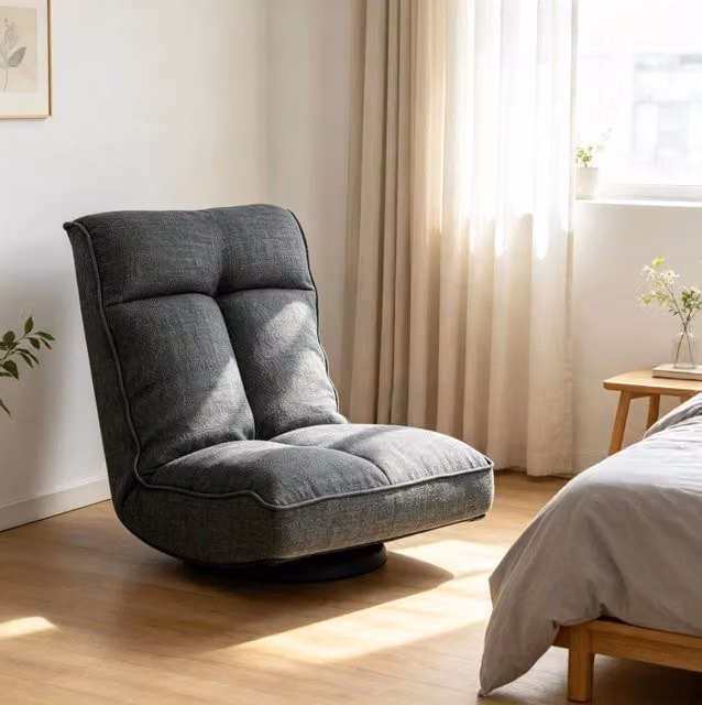 Poltrona da pavimento 58x107x79 cm con schienale reclinabile in lino grigio