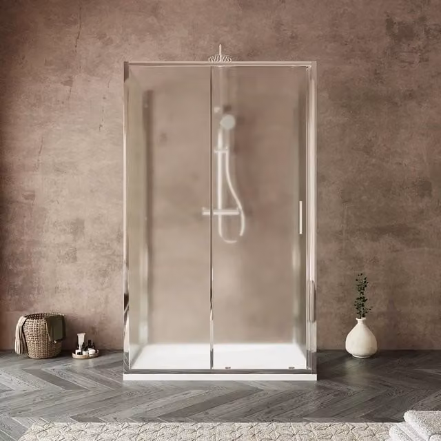 Box doccia tre lati 70x160x70cm con porta scorrevole profili cromati e vetro 6mm opaco h190 | Portofino
