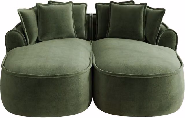 Divano modulare Chenille verde senza telaio con chaise longue extra ampia e cuscini inclusi