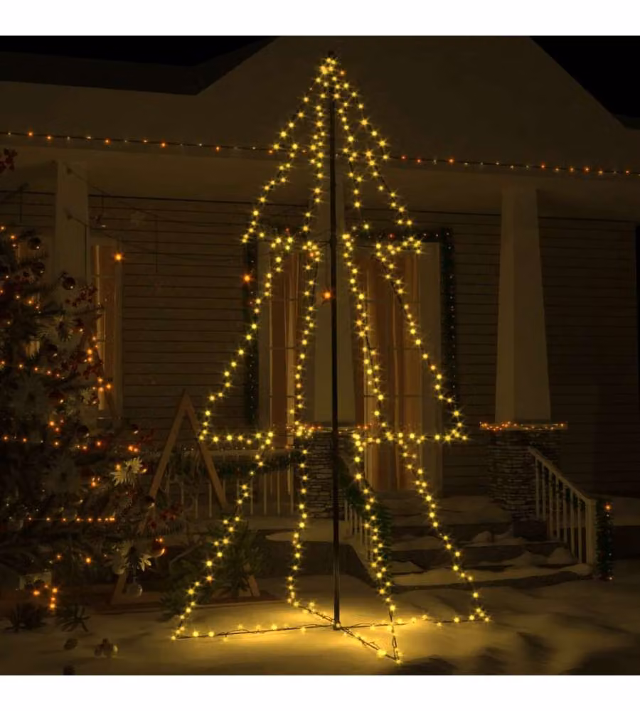 Albero di Natale a Cono vidaXL con 300 LED Bianco Caldo per Interni ed Esterni H: 220 cm, L: 120 cm – 1