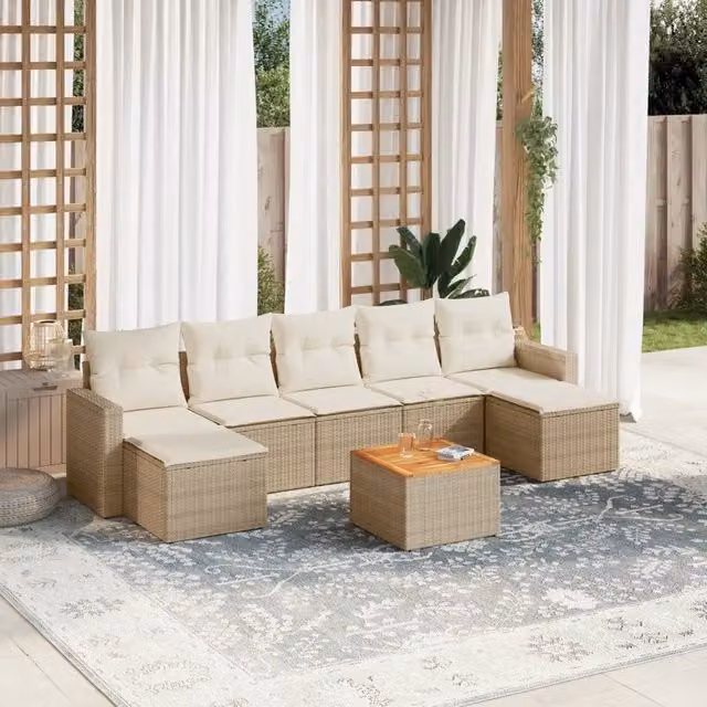 Set Divano da Giardino 8 pz con Cuscini Beige in Polyrattan 3224252