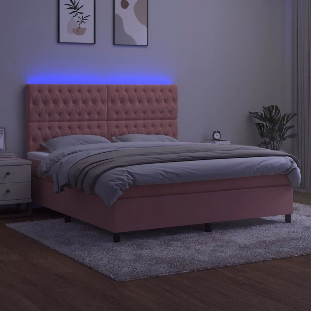 Maison Exclusive - Letto a Molle con Materasso e LED Rosa 160x200 cm in Velluto