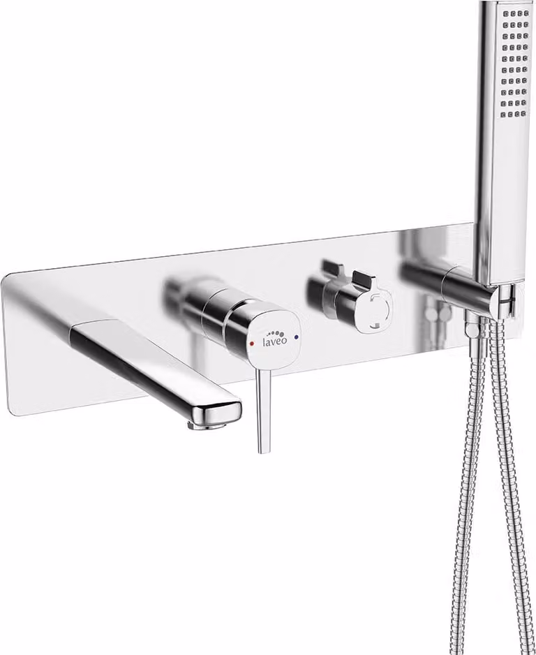 Laveo POLA Rubinetto cromato da incasso per vasca da bagno con set doccia