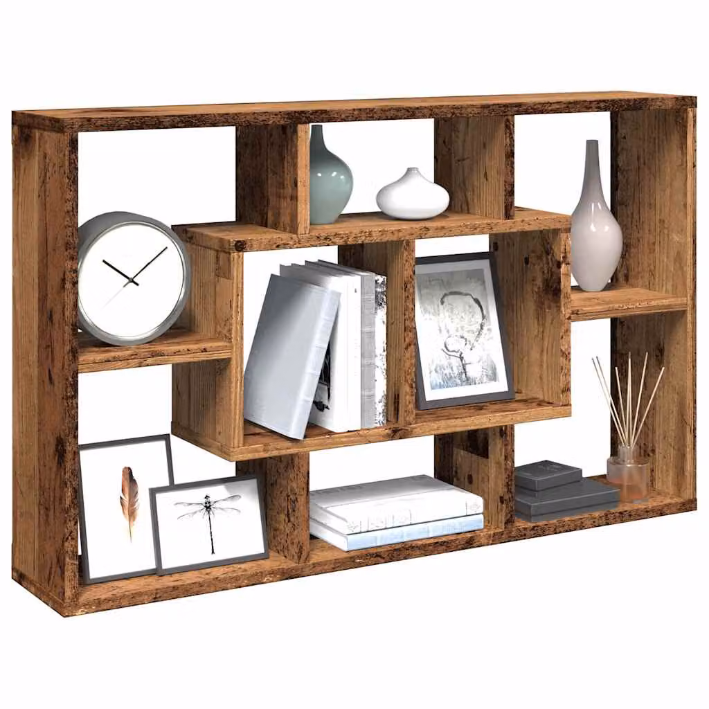 Scaffale a Parete vidaXL in Legno Antico Marrone con Design Rustico L: 85 cm, P: 16 cm, H: 52,5 cm