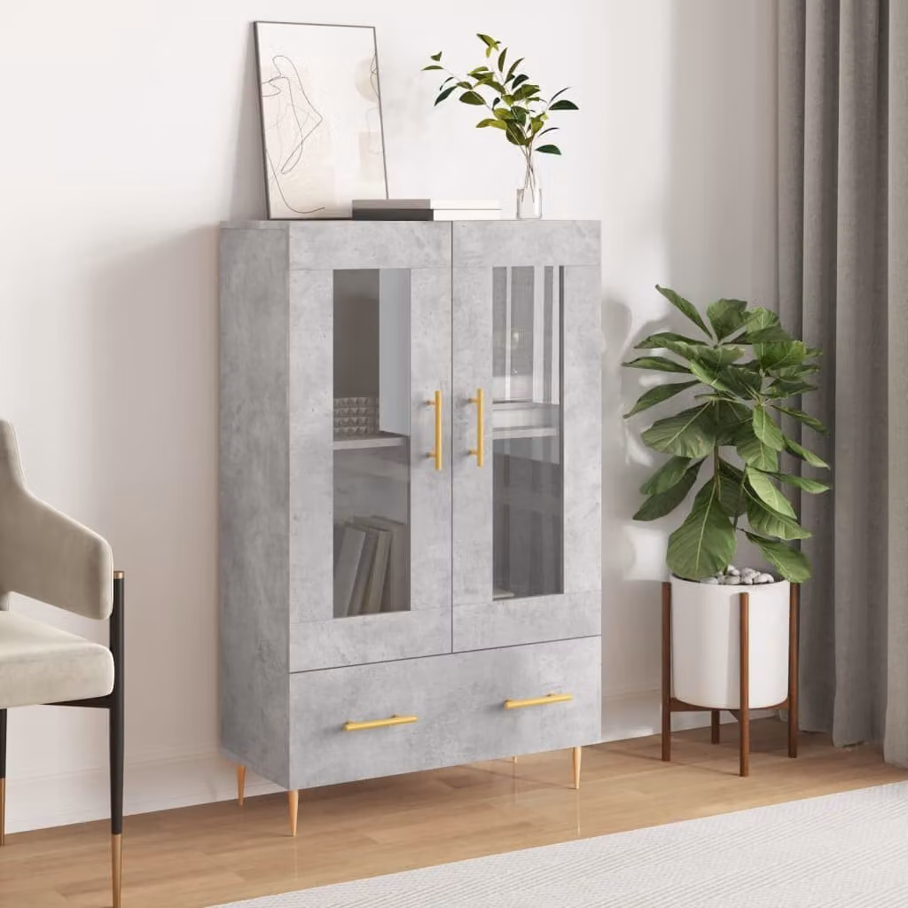 Credenza moderna vidaXL in legno multistrato e metallo, colore grigio cemento, L: 69,5 cm, P: 31 cm, H: 115 cm