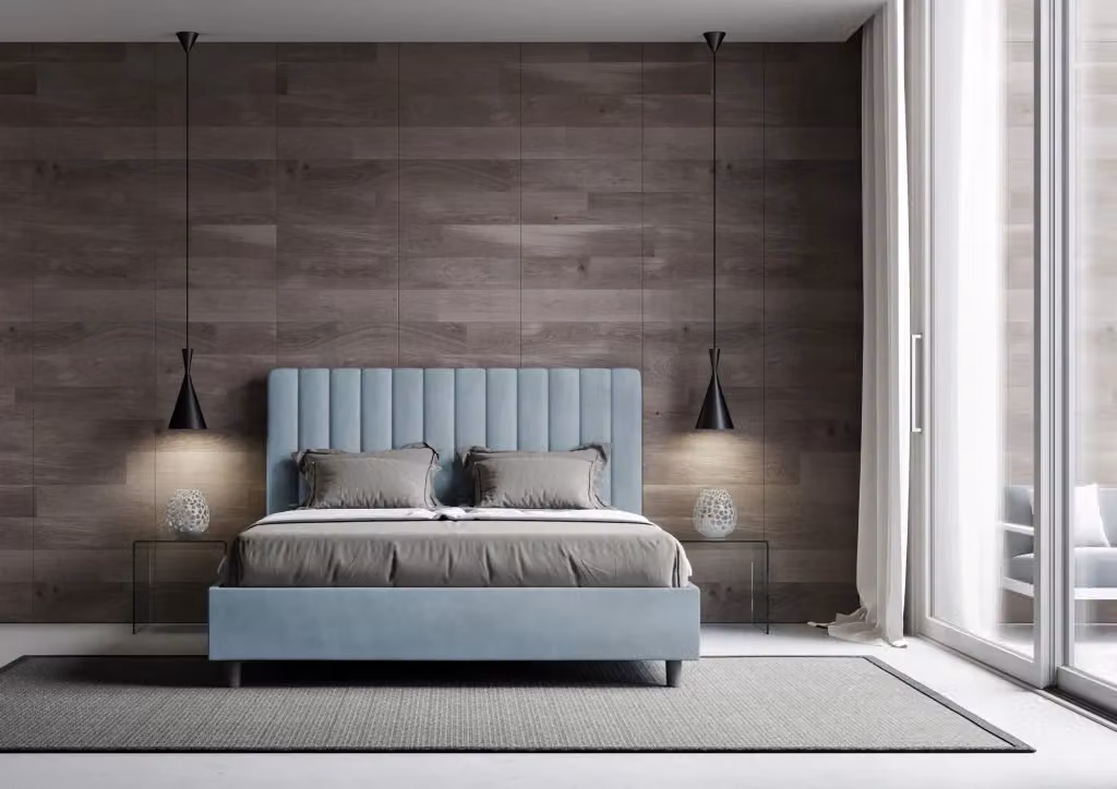 Letto matrimoniale king size con contenitore BS COM imbottito in microfibra azzurro L 170 cm x P 190 cm – 2