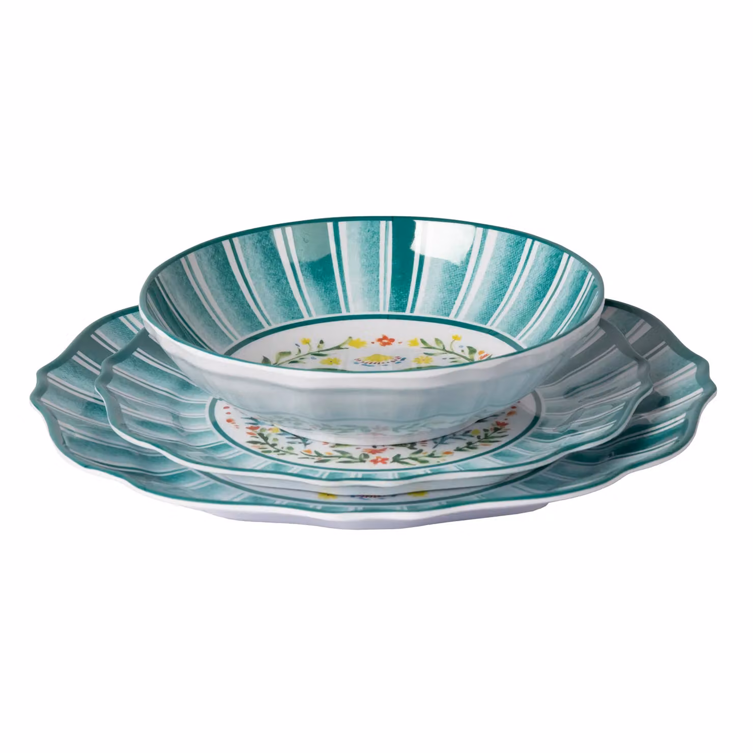 Servizio di piatti in melamina Gusto Casa con motivo floreale, 12 pezzi, colore turchese – 2