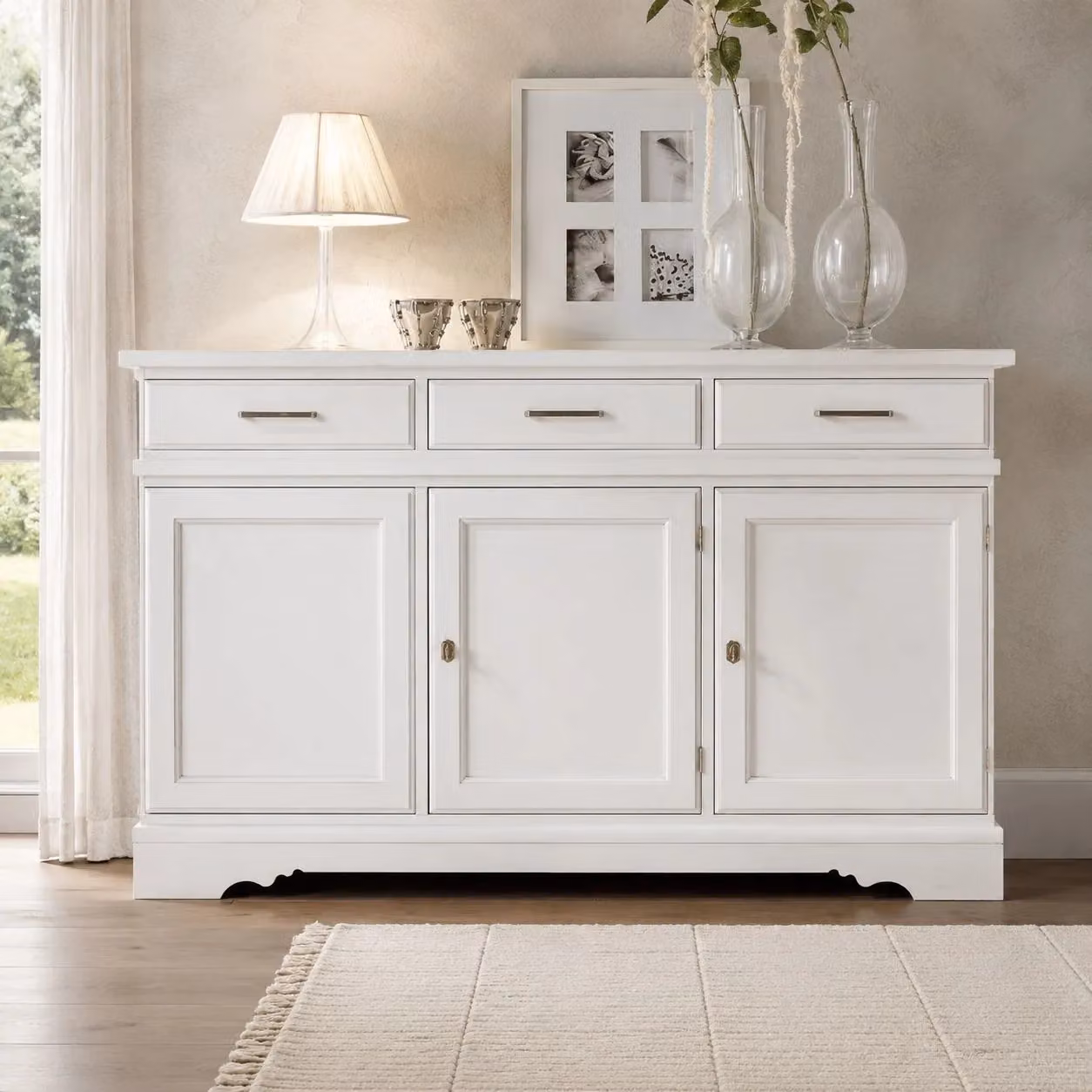 Credenza madia shabby chic in legno di pino bianco e bronzo Mobili 2G L/P/H: 155 x 52 x 94 cm – 2