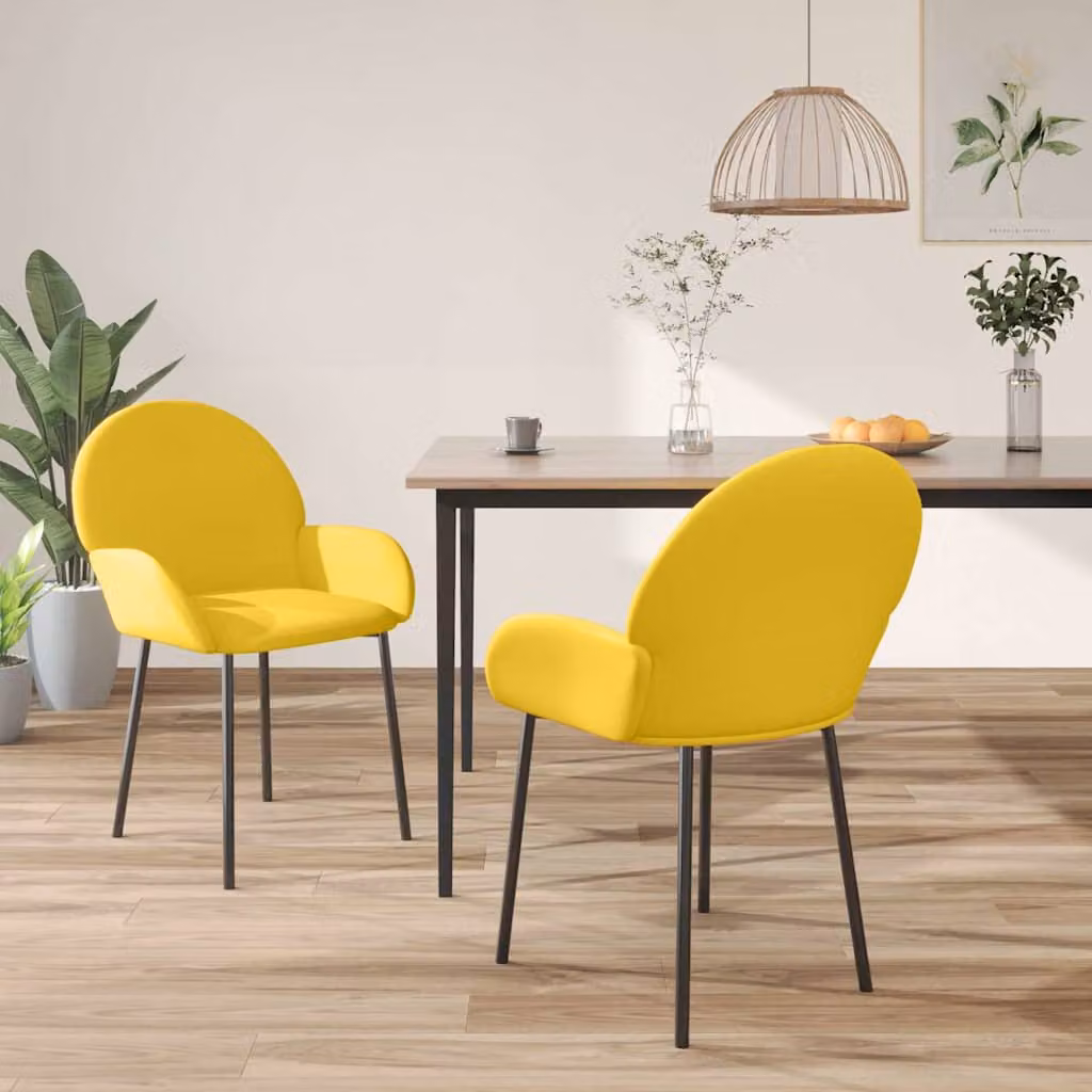 Set di 2 sedie da pranzo vidaXL in velluto giallo con struttura in metallo e MDF per cucina e sala da pranzo