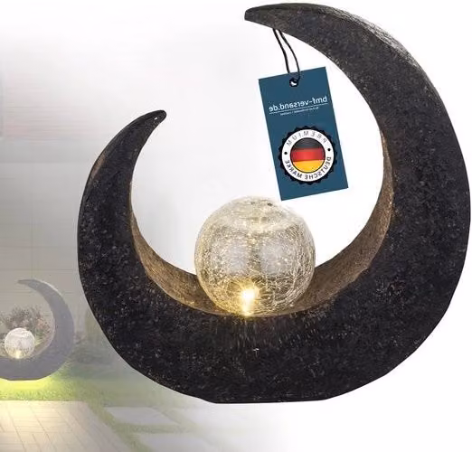 Lampada solare da terra per esterno a forma di mezza luna in stile rustico, colore bronzo con vetro trasparente, Altezza: 30 cm