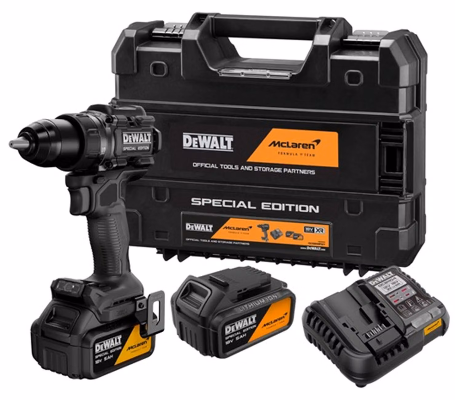 Trapano avvitatore a batteria DeWalt DCD81MP2T-QW | McLaren | 18 V | 90 Nm | Set di 2 batterie da 5 Ah