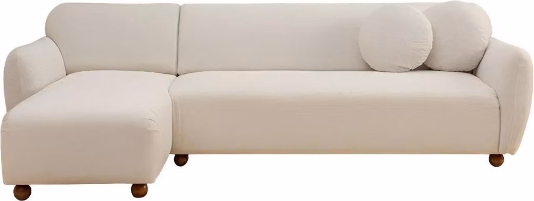 Ecksofa L-Form Modern Design Stil Weiß Wohnzimmer Textil Holz Material