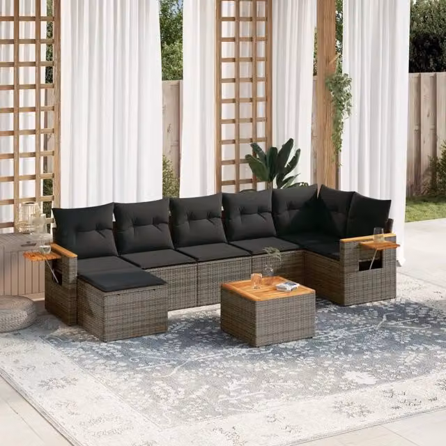 Set Divano da Giardino 8 pz con Cuscini Grigio in Polyrattan 3259442