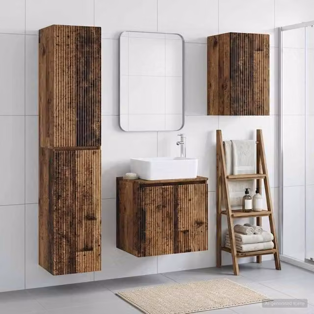 Set di mobili per il bagno 3 pz Legno antico 33 x 34,5 x 160 cm 3406081