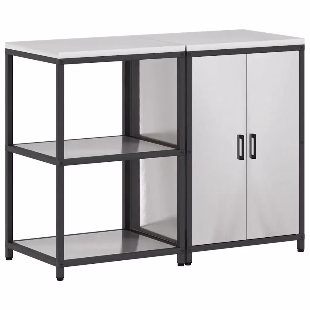 Mobile da cucina minimalista vidaXL in metallo argento con ante a battente e ripiani interni L: 120 cm, P: 40,58 cm, H: 92 cm – 2