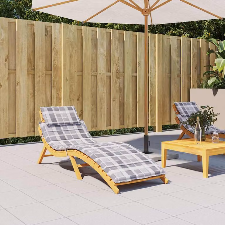 vidaXL Cuscino per Lettino a Quadri Grigio Multicolore in Tessuto Oxford Idrorepellente e Traspirante L: 186 cm, P: 58 cm, H: 4 cm