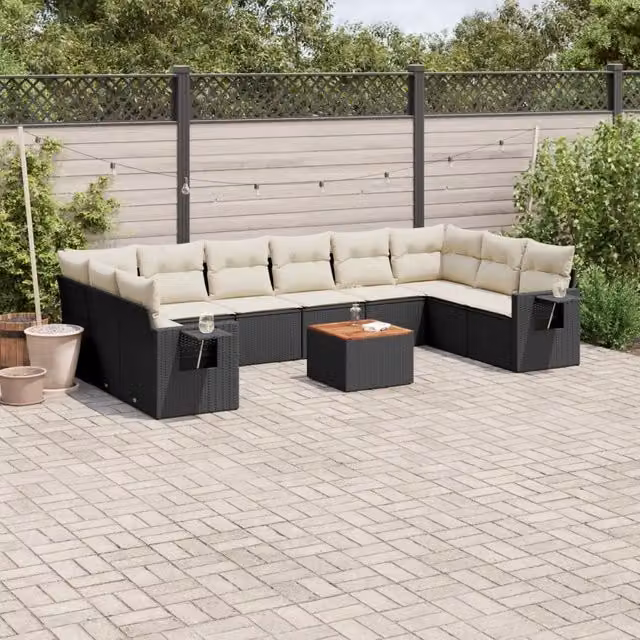 Set Divani da Giardino 11 pz con Cuscini in Polyrattan Nero 3257064