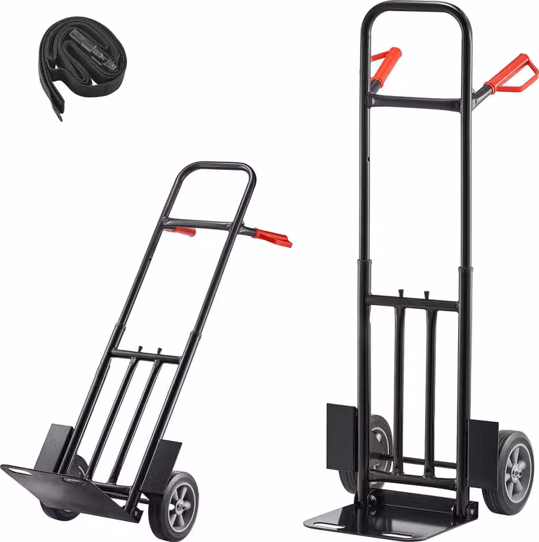 SucceBuy carrello porta sacchi con capacità di carico di 272 kg, carrello di trasporto 480x460x1200 mm, carrello portatile con cinghia di fissaggio, carrello di trasporto, carrello impilabile, carrello di trasporto per casa, ufficio, magazzino e supermerc