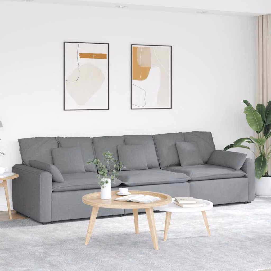vidaXL Divano Modulare con Cuscini Grigio con Struttura in Metallo e Tessuto