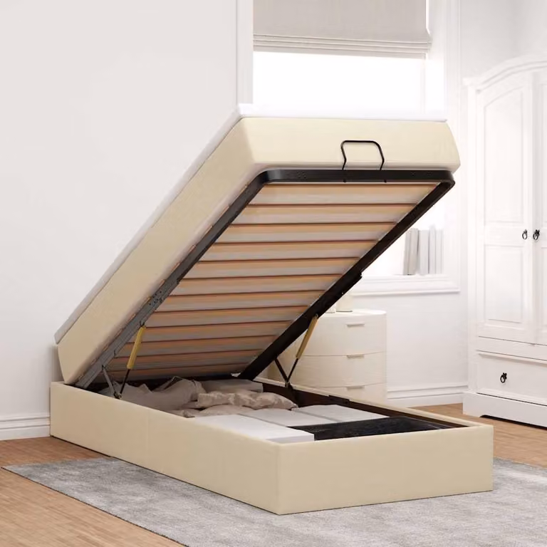 vidaXL Struttura Letto con Pouf e Materasso in Tessuto Beige e Bianco, L/P: 100 x 200 cm
