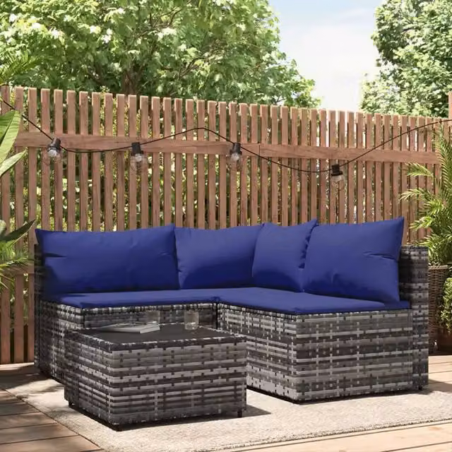 Set Divani da Giardino 4 pz con Cuscini in Polyrattan Grigio 319845