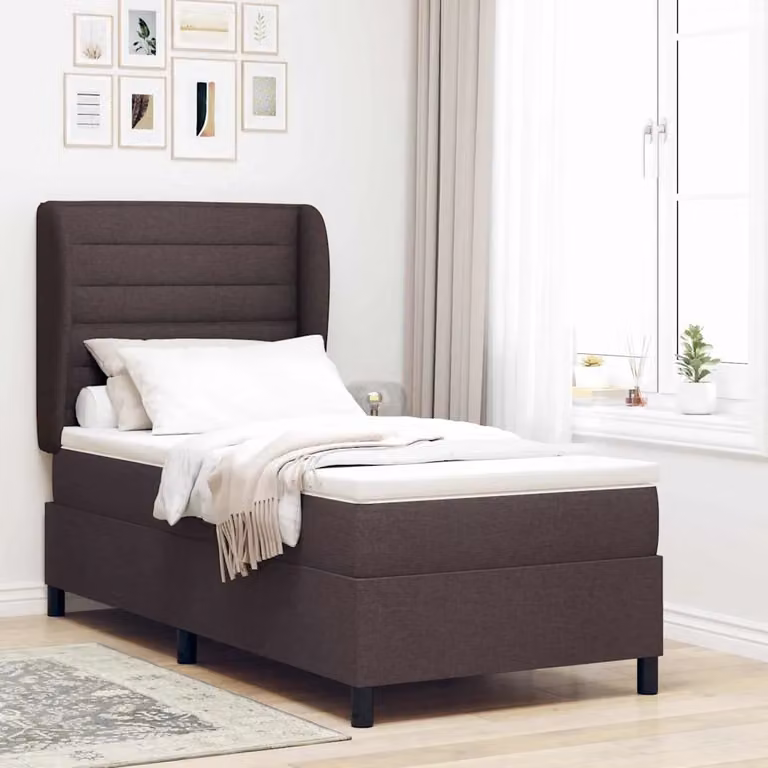 Letto a molle con materasso vidaXL in tessuto marrone scuro L/P: 200 x 90 cm