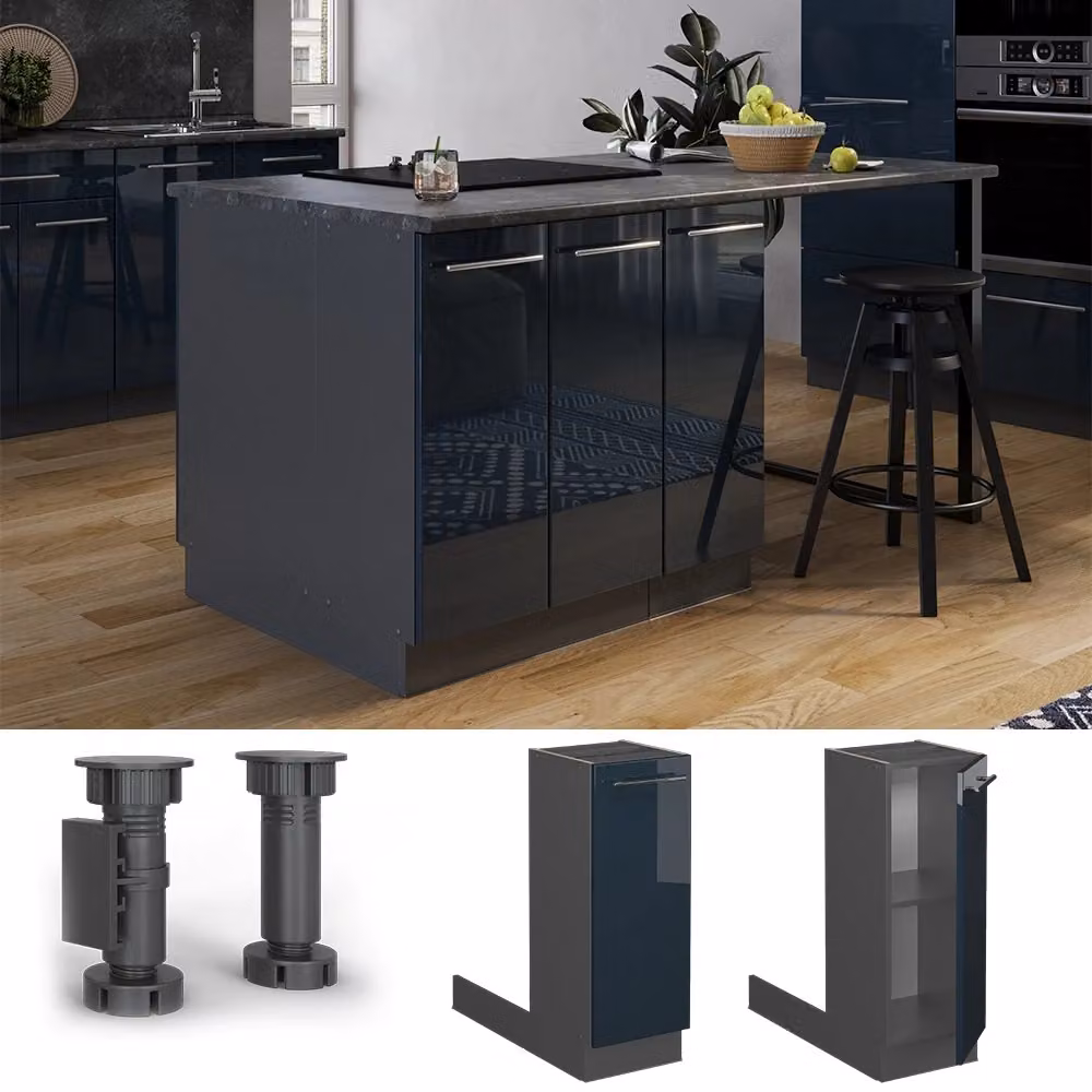Isola cucina Fame-Line Vicco Blu scuro lucido e Antracite L: 30 cm, H: 82 cm, P: 30 cm senza piano di lavoro – 2