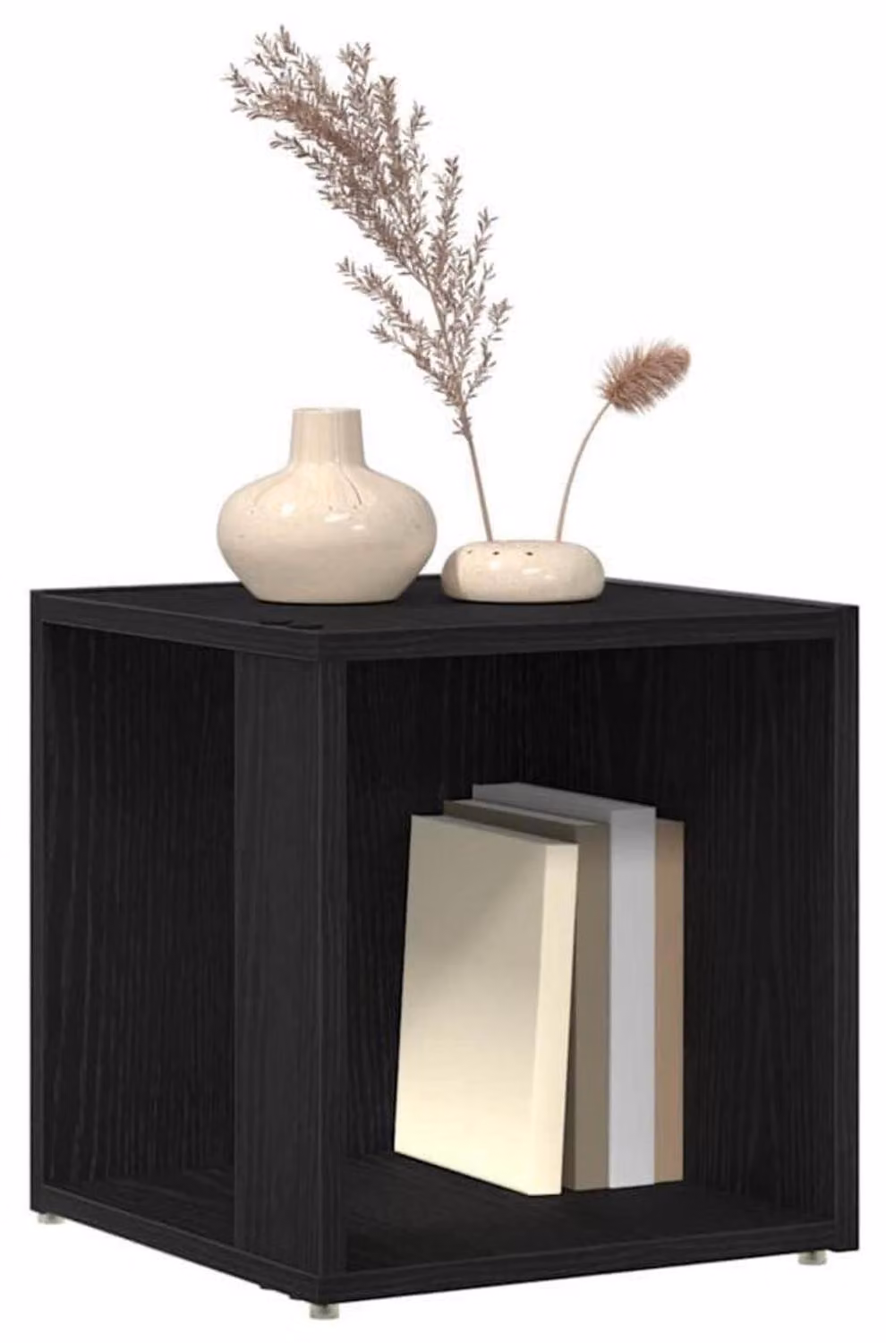 Scaffali angolari in legno impiallacciato, colore nero, aspetto noce, dimensioni 33 x 33 x 34,5 cm