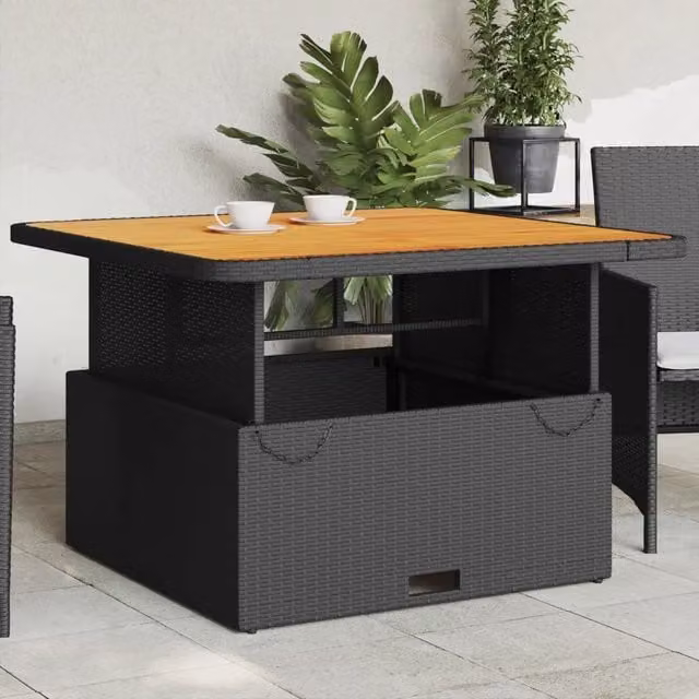 Tavolo da giardino quadrato vidaXL in polyrattan e legno di acacia nero e marrone L/P/H: 110 x 110 x 71 cm – 1