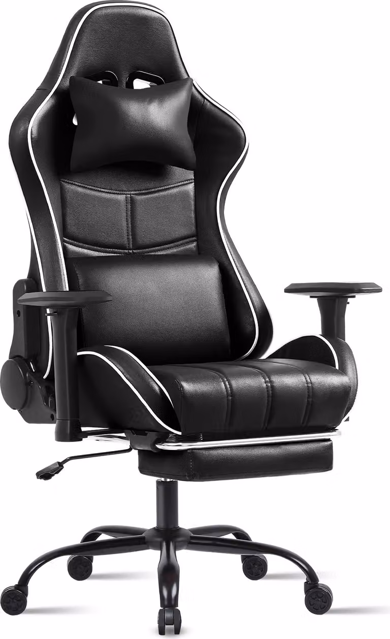 Sedia da gioco AIORBER, ergonomica, girevole a 360°, supporto lombare regolabile, sedia da ufficio, con poggiapiedi, per camera da letto, ufficio, 72x72x132cm, nero