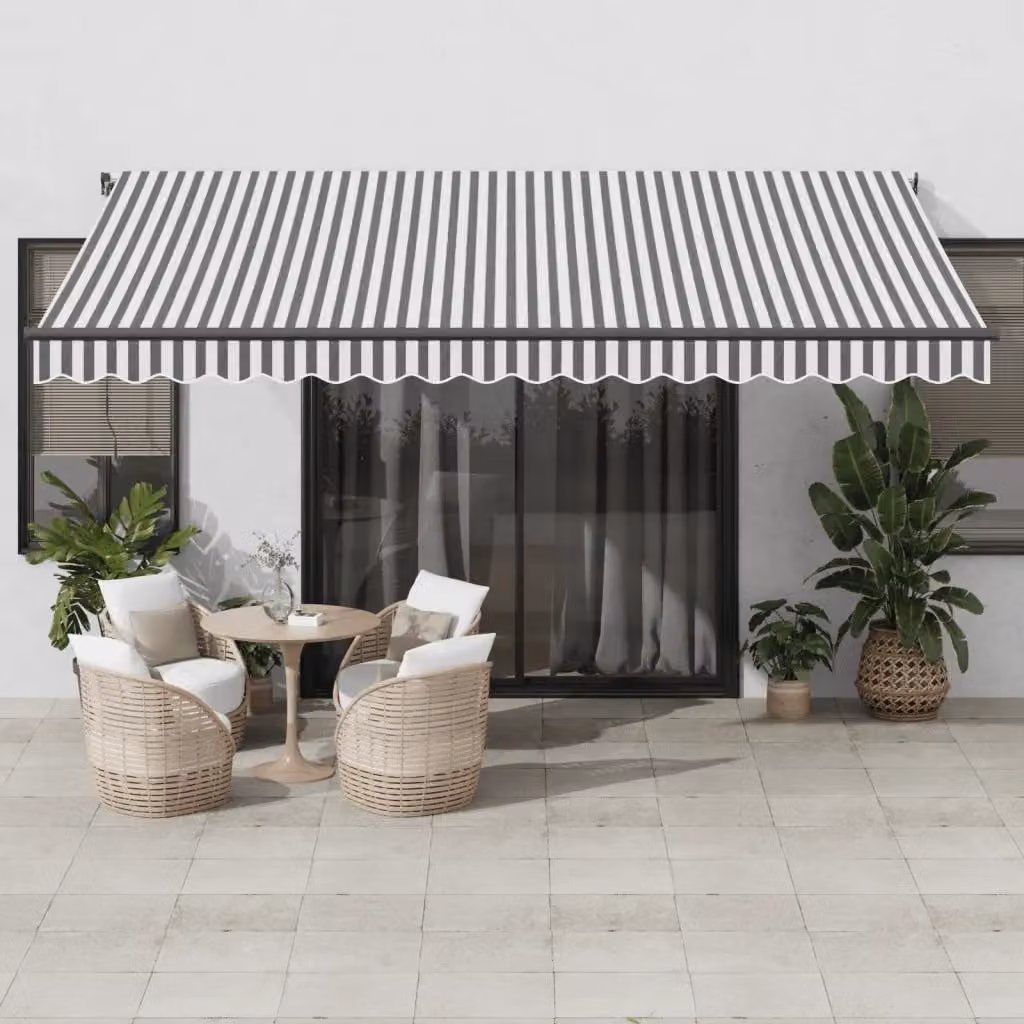 Tenda Retrattile Automatica con LED vidaXL, Colore Antracite e Bianco, L 450 cm x P 350 cm – 1