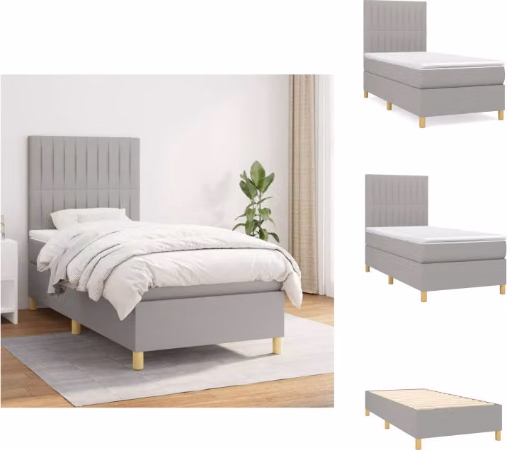vidaXL Letto a molle con materasso grigio chiaro 90x200 cm in tessuto - Letti & strutture letto