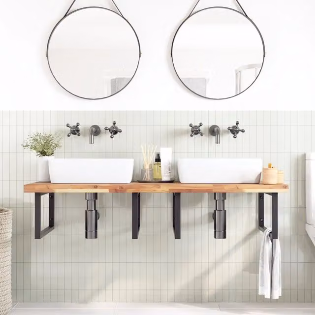 Piano da Bagno in Legno Massello di Acacia Non Trattato vidaXL Marrone L: 140 cm, P: 60 cm, H: 4 cm