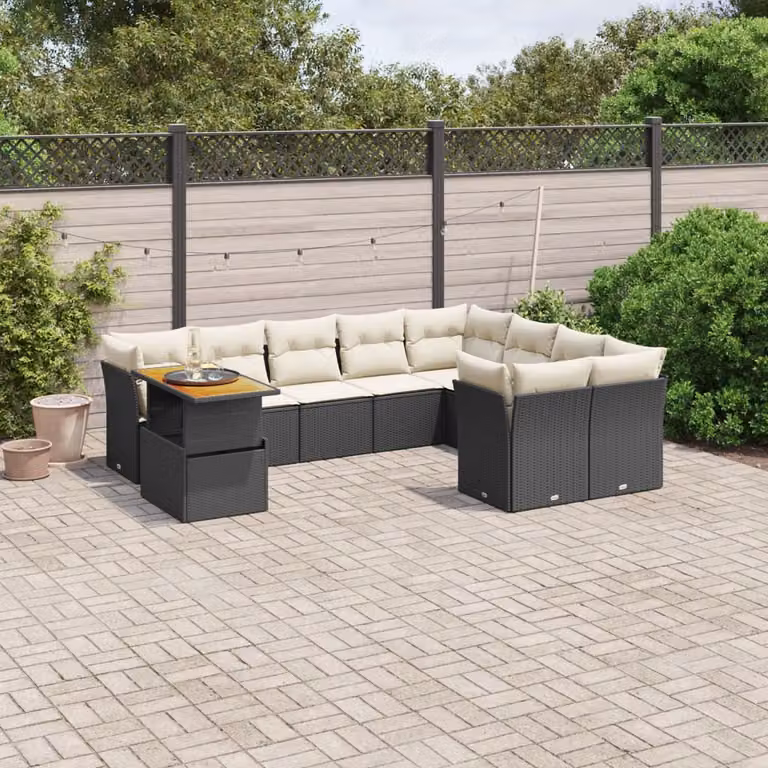 vidaXL Set Divani da Giardino a L con Polyrattan e Cuscini, Nero e Bianco