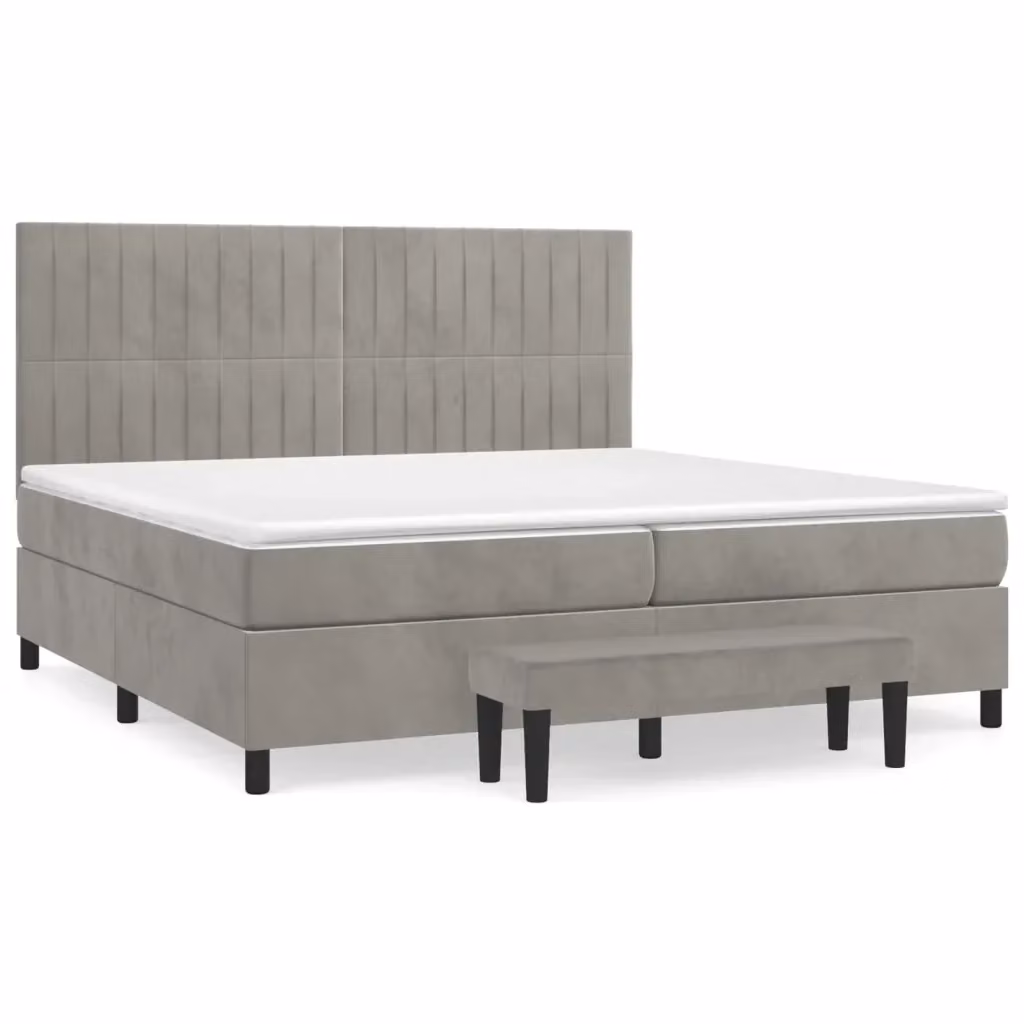 Letto Ibrido con Giroletto a Molle e Materasso vidaXL in Velluto Grigio e Bianco L/P/H: 200 x 200 x 128 cm – 2