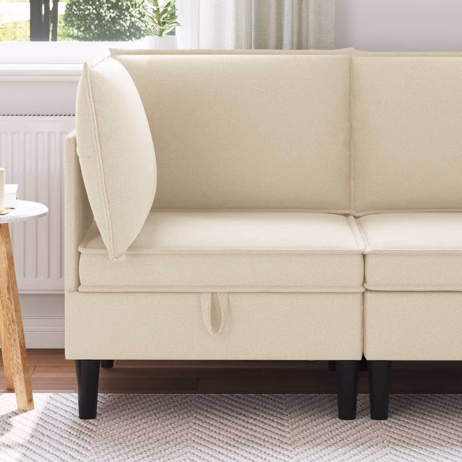 vidaXL Divano Angolare Moderno in Velluto Beige con Contenitore per il Soggiorno